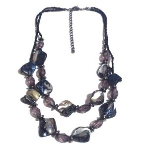 VINTAGE MULTICOLORED ABALONE SHELL BLACK SEED BEADED CHAIN 16-19" NECKLACE